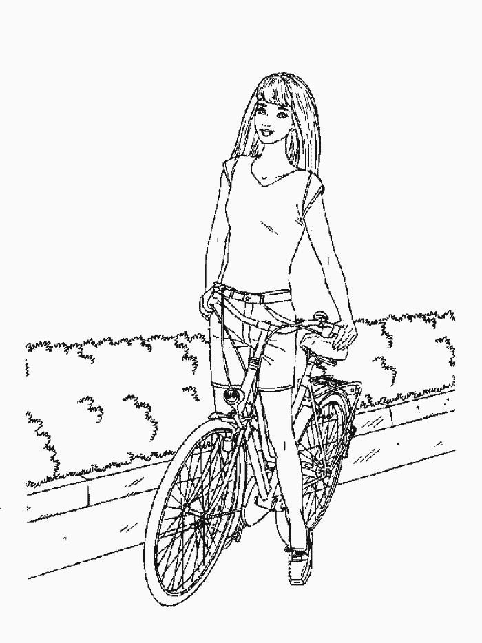 Fata Bicicleta, Imagine de Colorat Pentru Copii, de Scos la Imprimanta, Plansa,