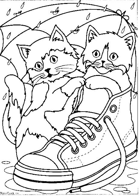 Moment side Hearing Pisici In Pantof, Imagine de Colorat Pentru Copii, de Scos la Imprimanta,  Plansa, Descarca